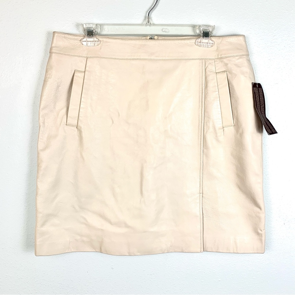 NWT Leather Margaret Godfrey Creamy White Mini Skirt w/ Pockets, Size 14